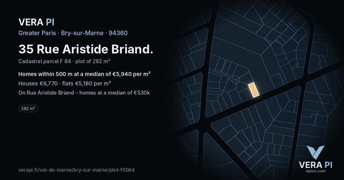 35 Rue Aristide Briand, Bry-sur-Marne at night – the plot lit, the parcels around coloured by the prices near them