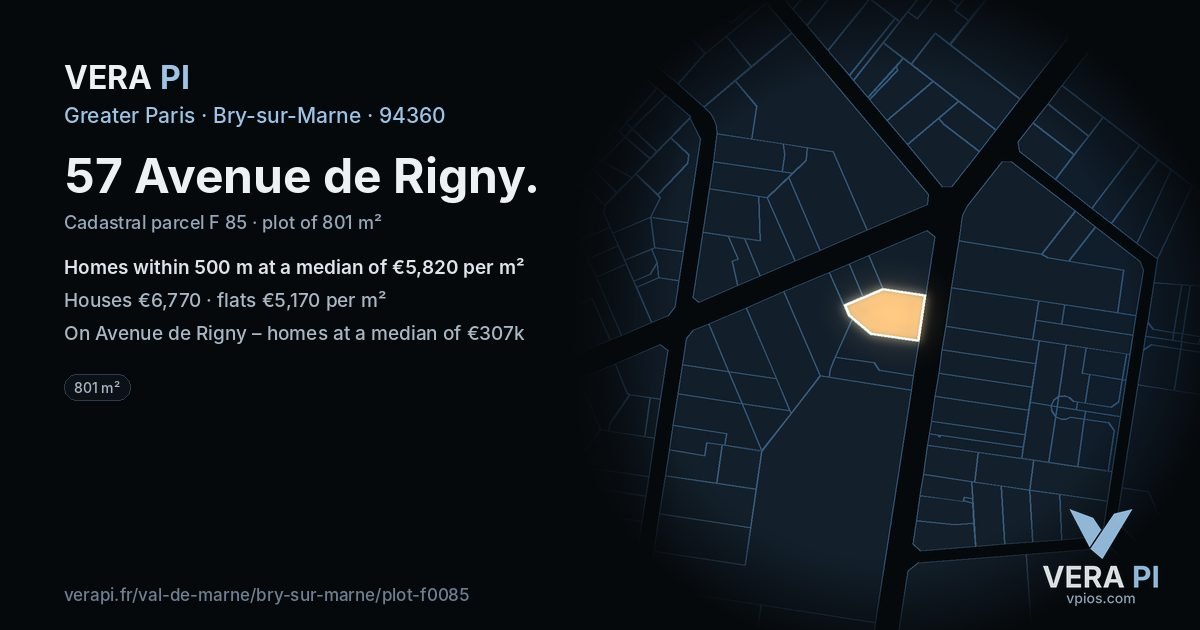 57 Avenue de Rigny, Bry-sur-Marne at night – the plot lit, the parcels around coloured by the prices near them