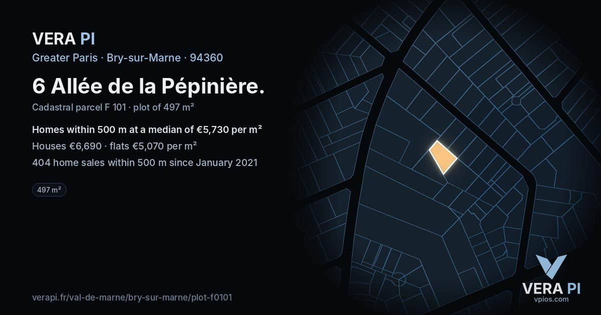 6 Allée de la Pépinière, Bry-sur-Marne at night – the plot lit, the parcels around coloured by the prices near them