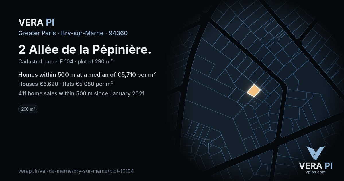 2 Allée de la Pépinière, Bry-sur-Marne at night – the plot lit, the parcels around coloured by the prices near them