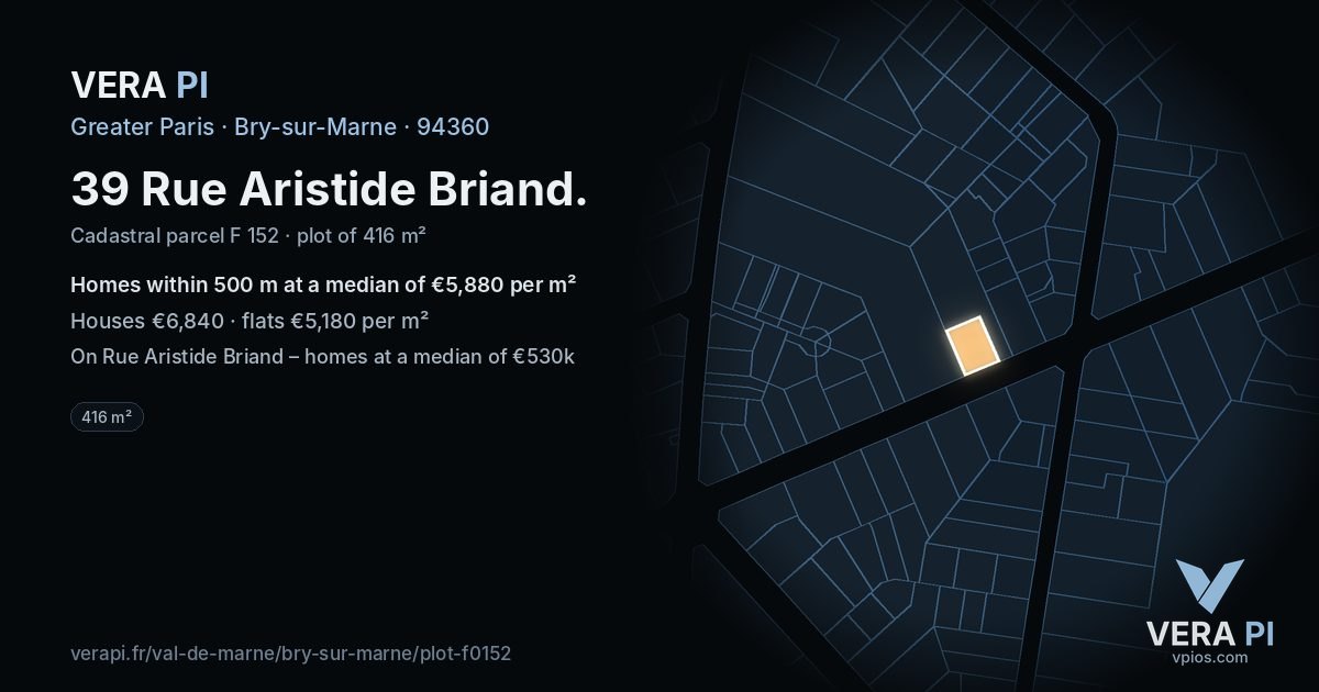 39 Rue Aristide Briand, Bry-sur-Marne at night – the plot lit, the parcels around coloured by the prices near them