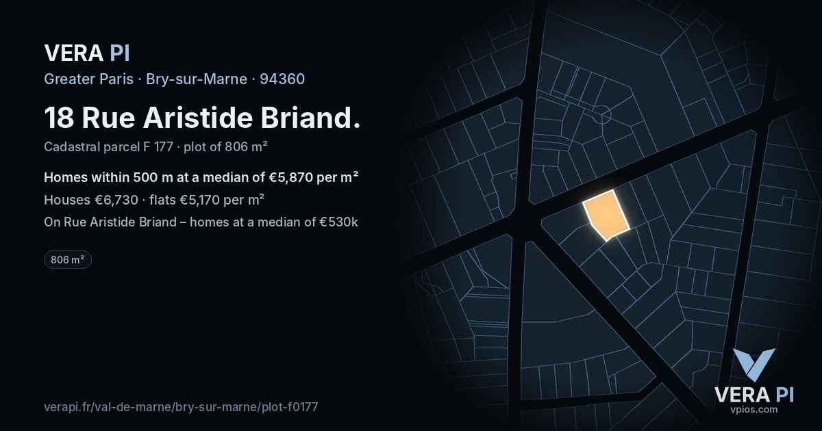 18 Rue Aristide Briand, Bry-sur-Marne at night – the plot lit, the parcels around coloured by the prices near them