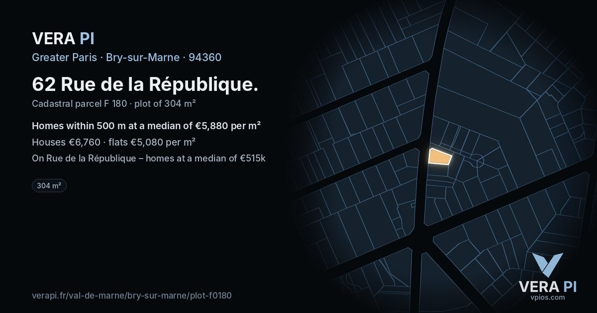 62 Rue de la République, Bry-sur-Marne at night – the plot lit, the parcels around coloured by the prices near them