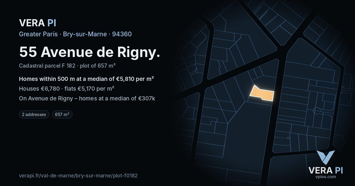 55 Avenue de Rigny, Bry-sur-Marne at night – the plot lit, the parcels around coloured by the prices near them