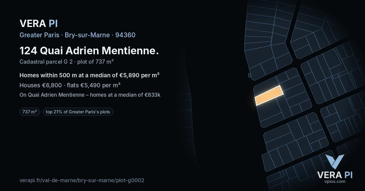 124 Quai Adrien Mentienne, Bry-sur-Marne at night – the plot lit, the parcels around coloured by the prices near them