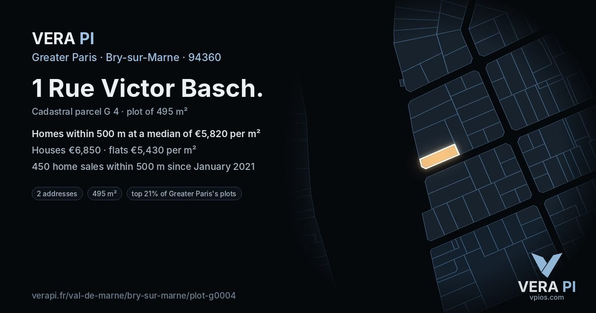 1 Rue Victor Basch, Bry-sur-Marne at night – the plot lit, the parcels around coloured by the prices near them