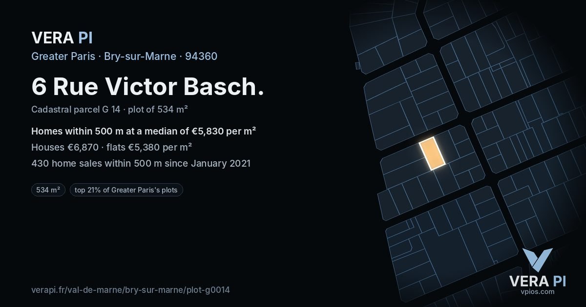 6 Rue Victor Basch, Bry-sur-Marne at night – the plot lit, the parcels around coloured by the prices near them