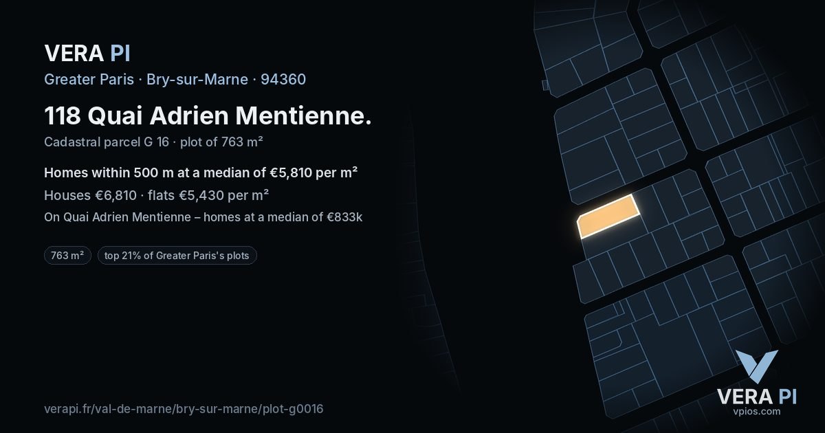118 Quai Adrien Mentienne, Bry-sur-Marne at night – the plot lit, the parcels around coloured by the prices near them