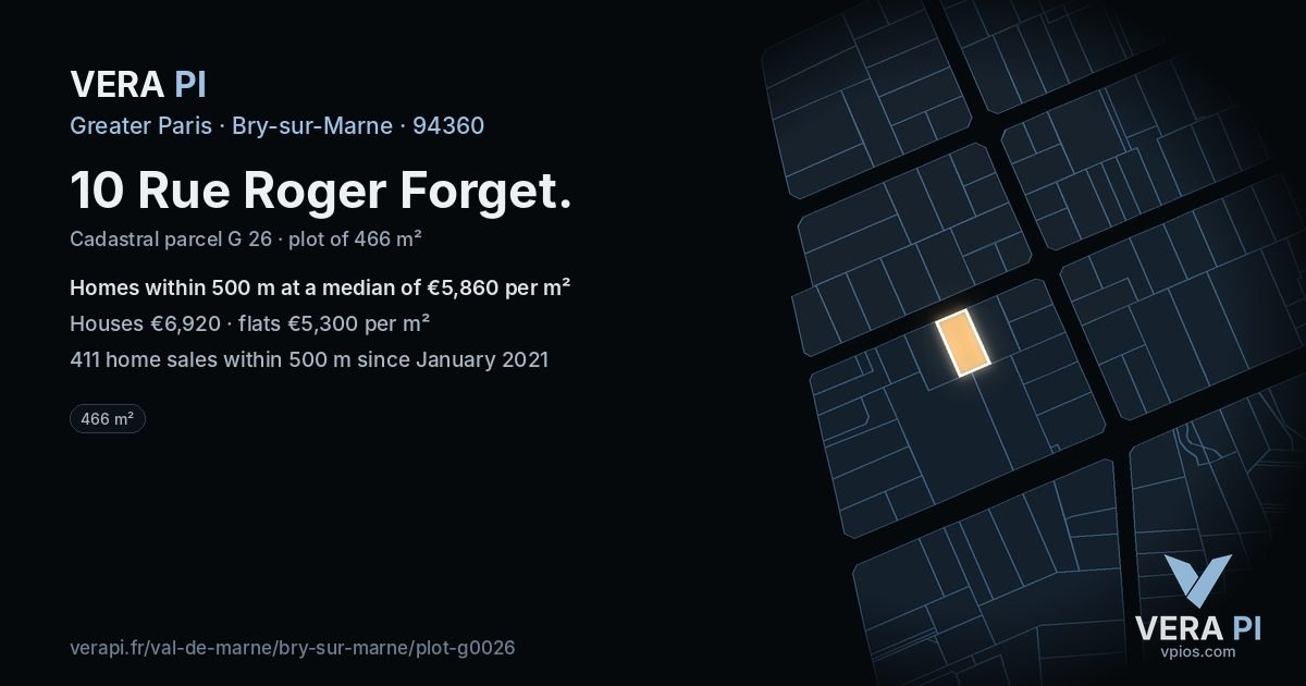 10 Rue Roger Forget, Bry-sur-Marne at night – the plot lit, the parcels around coloured by the prices near them