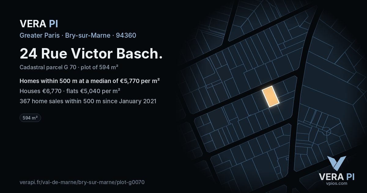 24 Rue Victor Basch, Bry-sur-Marne at night – the plot lit, the parcels around coloured by the prices near them