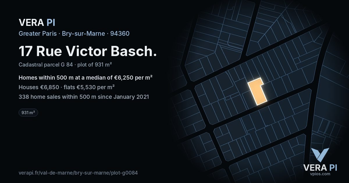 17 Rue Victor Basch, Bry-sur-Marne at night – the plot lit, the parcels around coloured by the prices near them