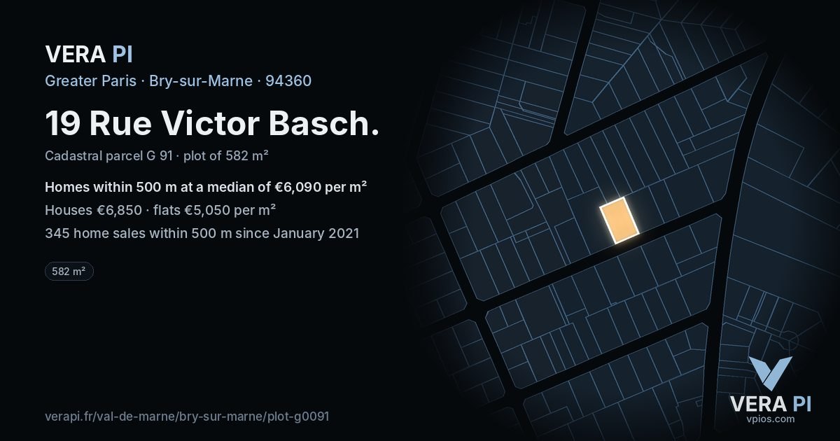 19 Rue Victor Basch, Bry-sur-Marne at night – the plot lit, the parcels around coloured by the prices near them