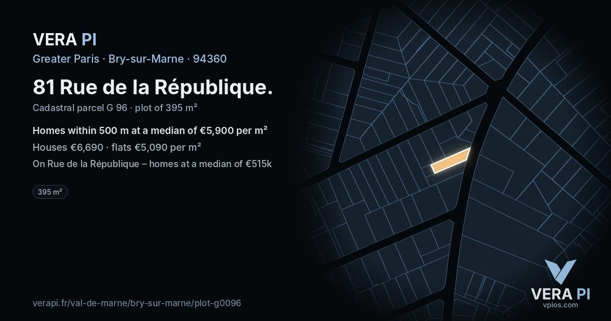 81 Rue de la République, Bry-sur-Marne at night – the plot lit, the parcels around coloured by the prices near them