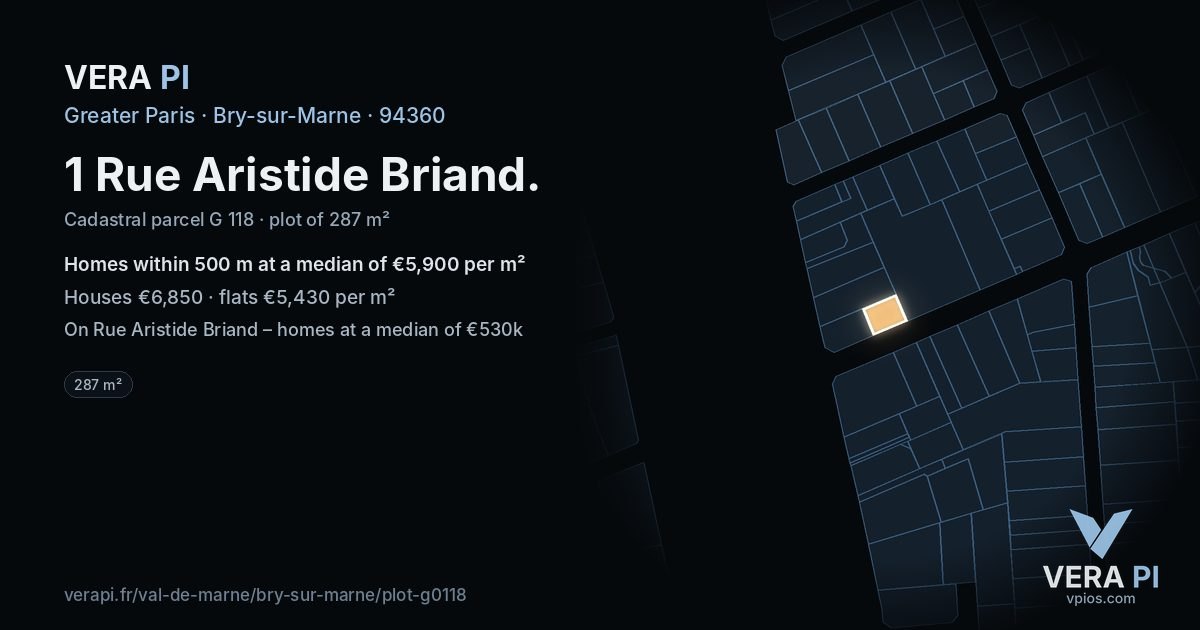 1 Rue Aristide Briand, Bry-sur-Marne at night – the plot lit, the parcels around coloured by the prices near them