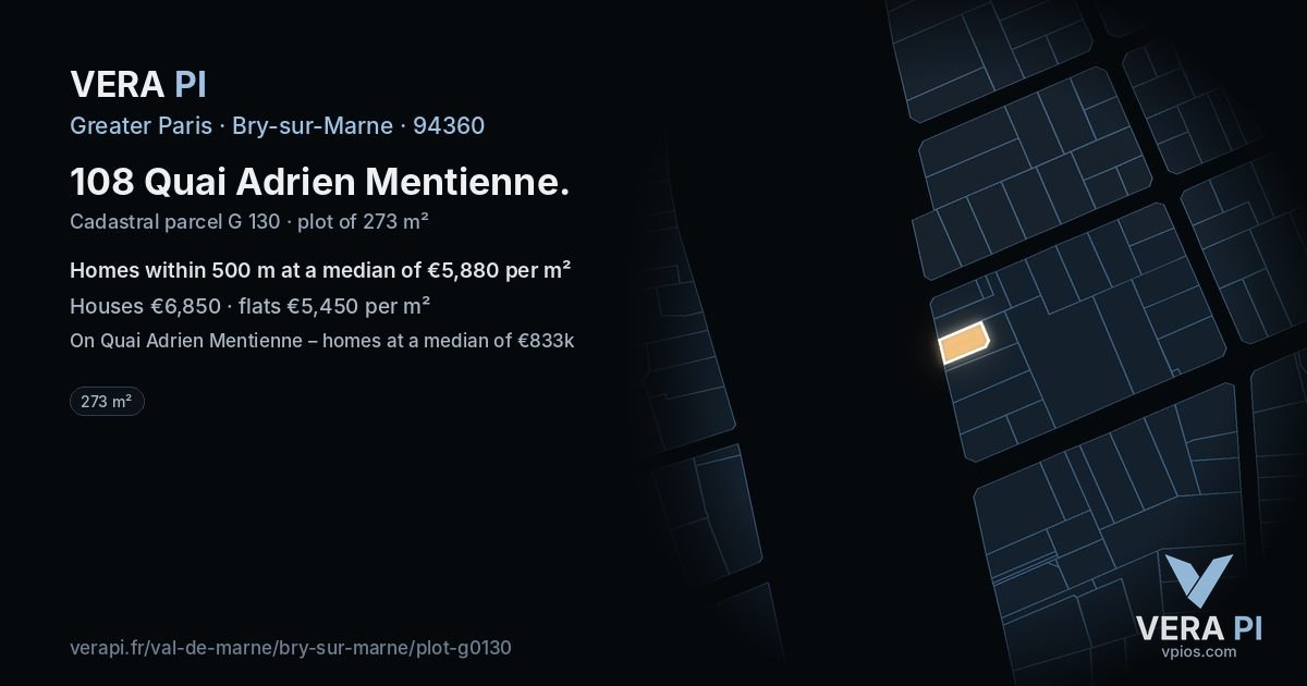 108 Quai Adrien Mentienne, Bry-sur-Marne at night – the plot lit, the parcels around coloured by the prices near them
