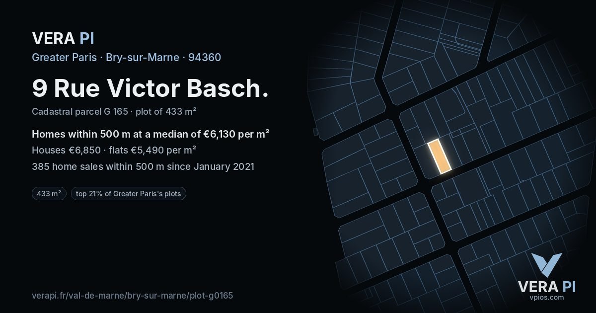 9 Rue Victor Basch, Bry-sur-Marne at night – the plot lit, the parcels around coloured by the prices near them