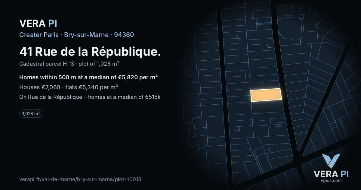 41 Rue de la République, Bry-sur-Marne at night – the plot lit, the parcels around coloured by the prices near them