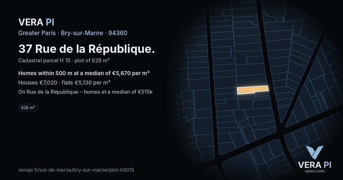 37 Rue de la République, Bry-sur-Marne at night – the plot lit, the parcels around coloured by the prices near them
