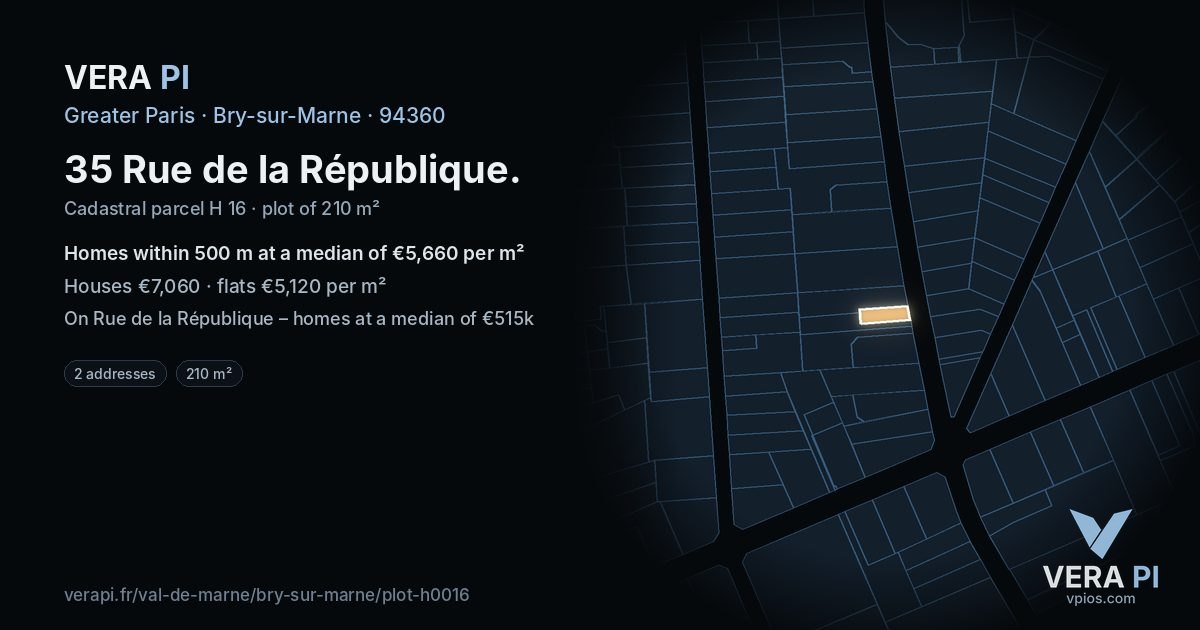 35 Rue de la République, Bry-sur-Marne at night – the plot lit, the parcels around coloured by the prices near them