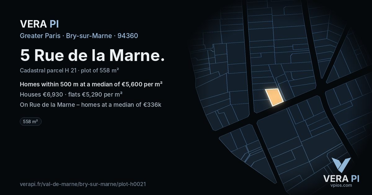 5 Rue de la Marne, Bry-sur-Marne at night – the plot lit, the parcels around coloured by the prices near them
