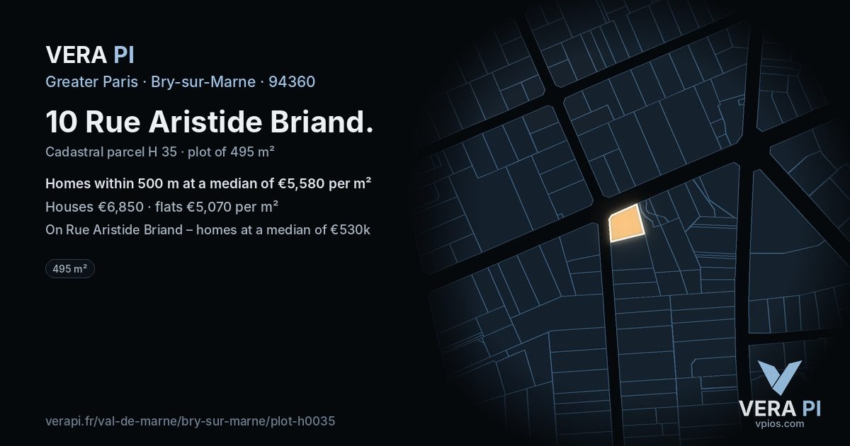 10 Rue Aristide Briand, Bry-sur-Marne at night – the plot lit, the parcels around coloured by the prices near them