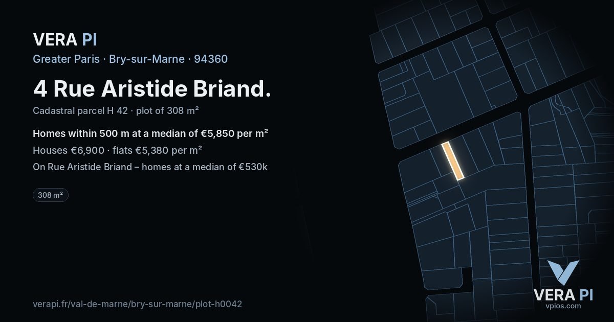 4 Rue Aristide Briand, Bry-sur-Marne at night – the plot lit, the parcels around coloured by the prices near them