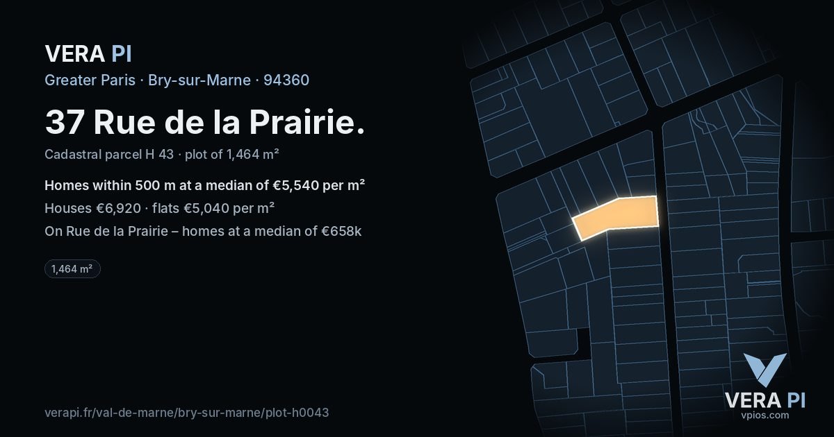 37 Rue de la Prairie, Bry-sur-Marne at night – the plot lit, the parcels around coloured by the prices near them