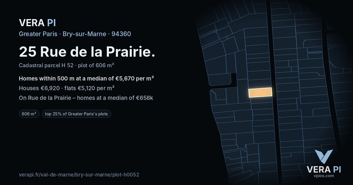 25 Rue de la Prairie, Bry-sur-Marne at night – the plot lit, the parcels around coloured by the prices near them