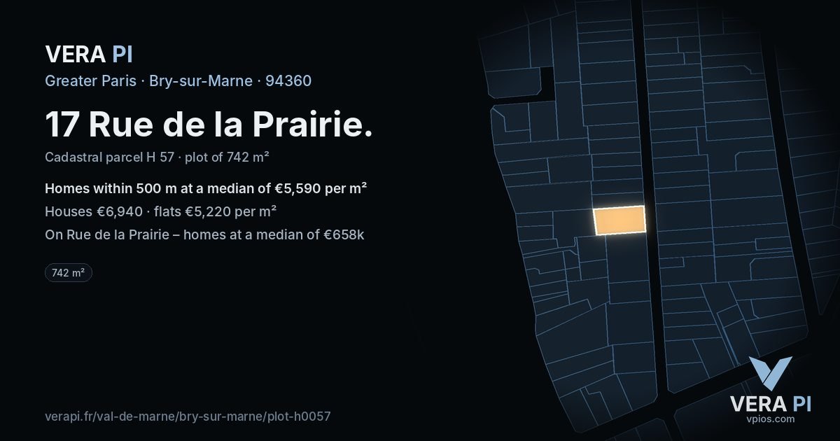 17 Rue de la Prairie, Bry-sur-Marne at night – the plot lit, the parcels around coloured by the prices near them