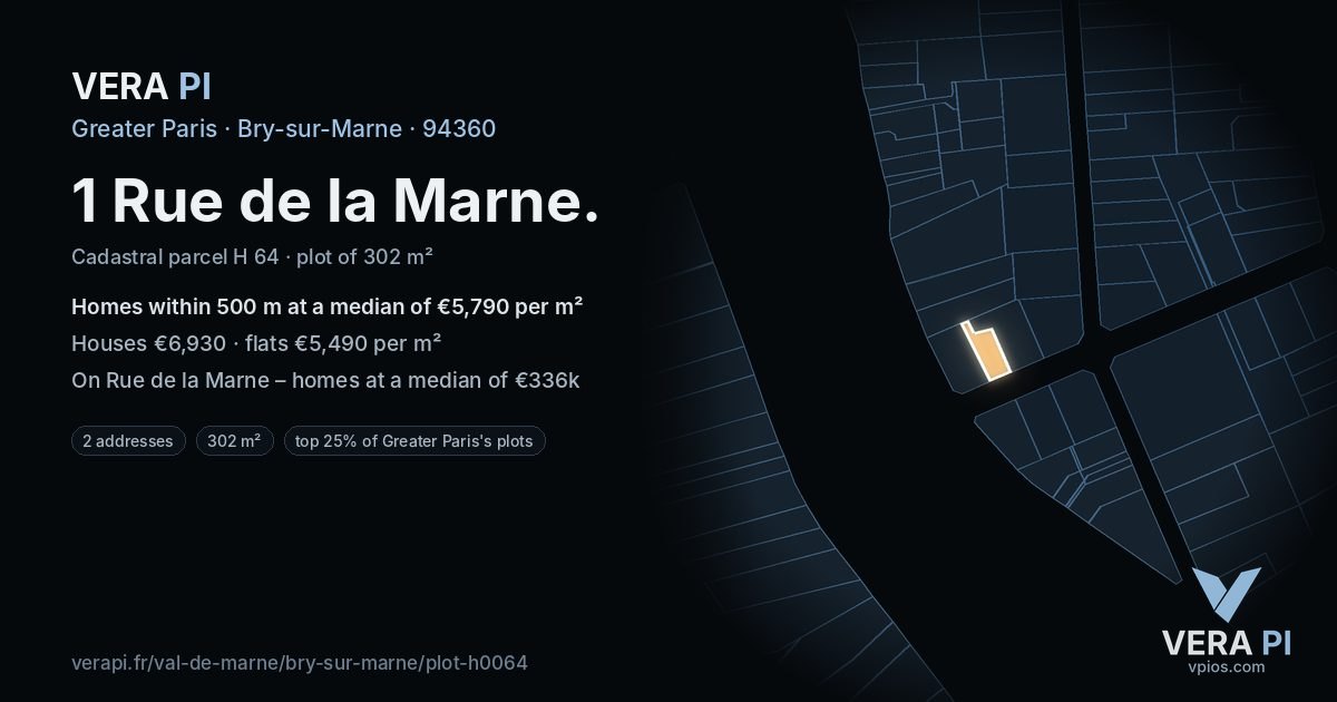 1 Rue de la Marne, Bry-sur-Marne at night – the plot lit, the parcels around coloured by the prices near them