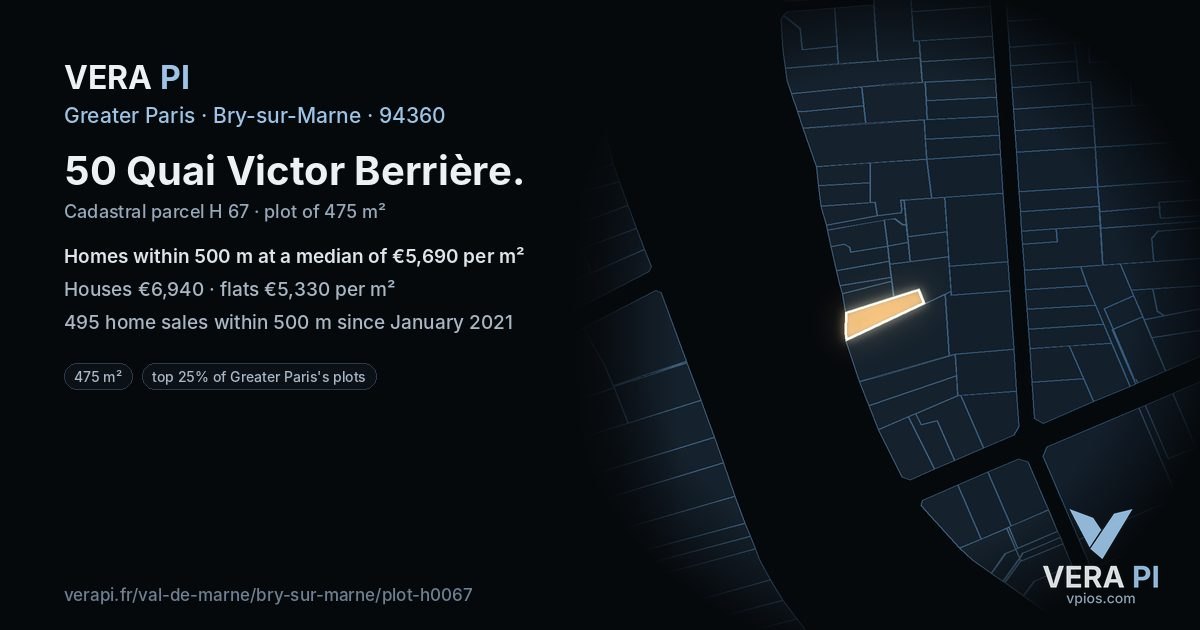 50 Quai Victor Berrière, Bry-sur-Marne at night – the plot lit, the parcels around coloured by the prices near them