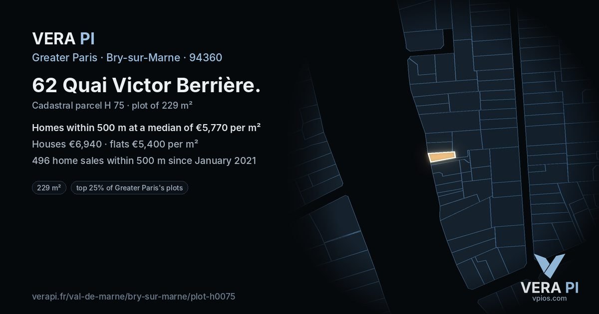 62 Quai Victor Berrière, Bry-sur-Marne at night – the plot lit, the parcels around coloured by the prices near them
