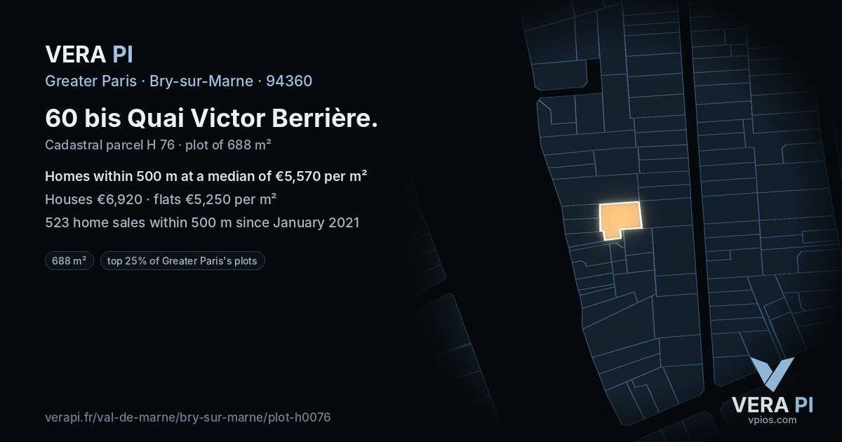 60 bis Quai Victor Berrière, Bry-sur-Marne at night – the plot lit, the parcels around coloured by the prices near them