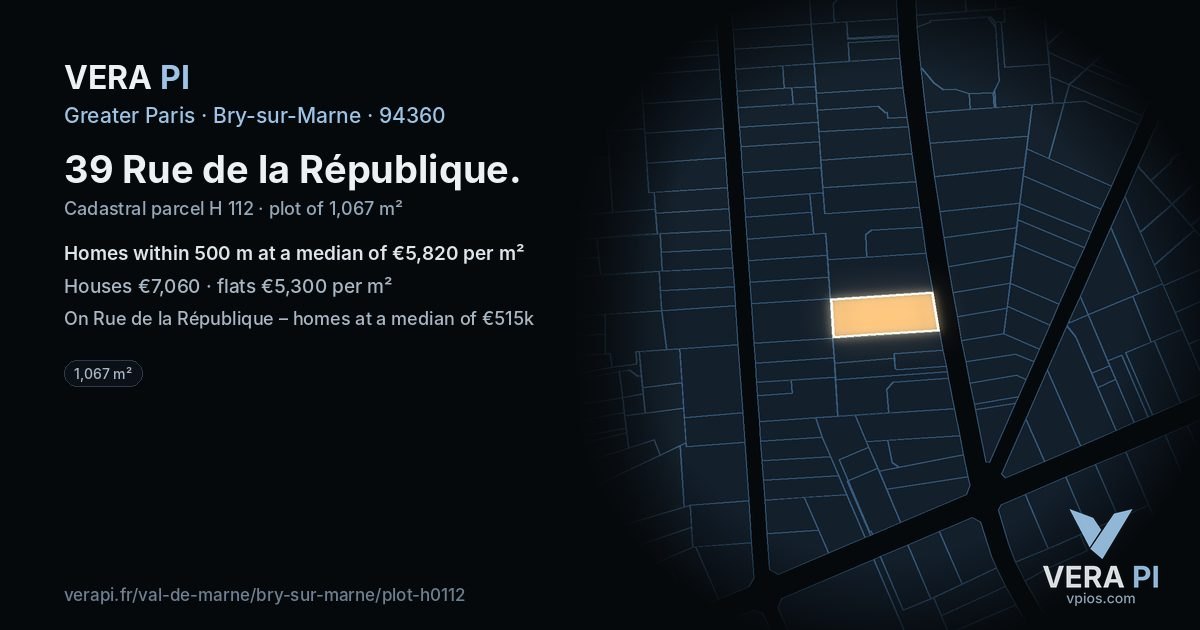 39 Rue de la République, Bry-sur-Marne at night – the plot lit, the parcels around coloured by the prices near them