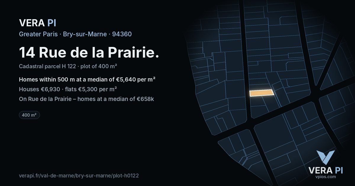 14 Rue de la Prairie, Bry-sur-Marne at night – the plot lit, the parcels around coloured by the prices near them
