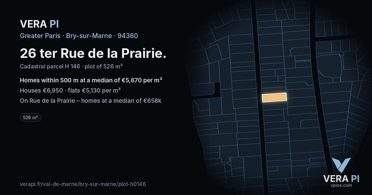 26 ter Rue de la Prairie, Bry-sur-Marne at night – the plot lit, the parcels around coloured by the prices near them