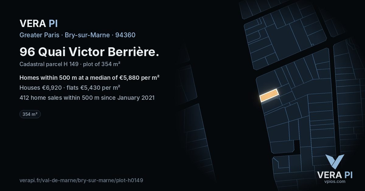 96 Quai Victor Berrière, Bry-sur-Marne at night – the plot lit, the parcels around coloured by the prices near them