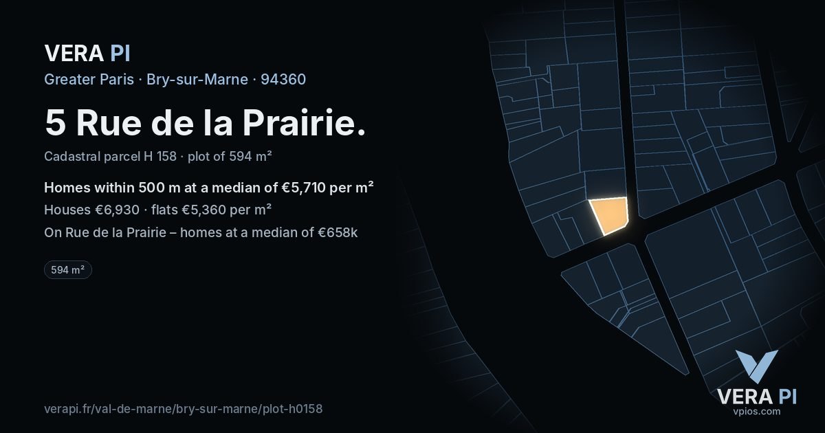 5 Rue de la Prairie, Bry-sur-Marne at night – the plot lit, the parcels around coloured by the prices near them