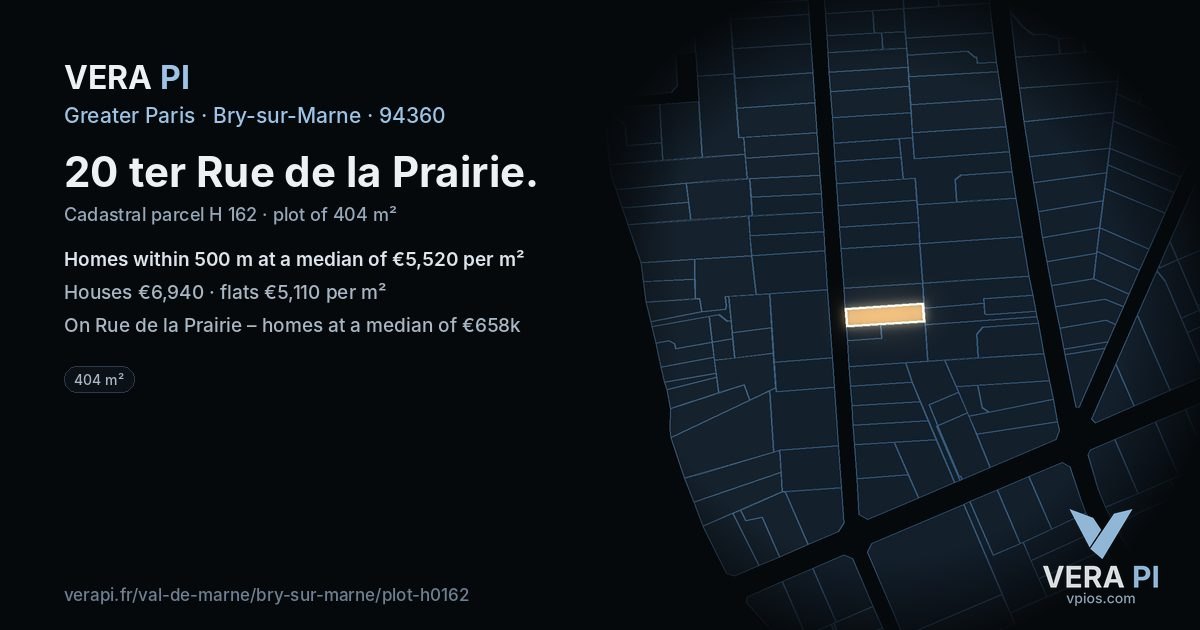 20 ter Rue de la Prairie, Bry-sur-Marne at night – the plot lit, the parcels around coloured by the prices near them