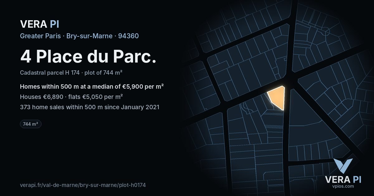 4 Place du Parc, Bry-sur-Marne at night – the plot lit, the parcels around coloured by the prices near them