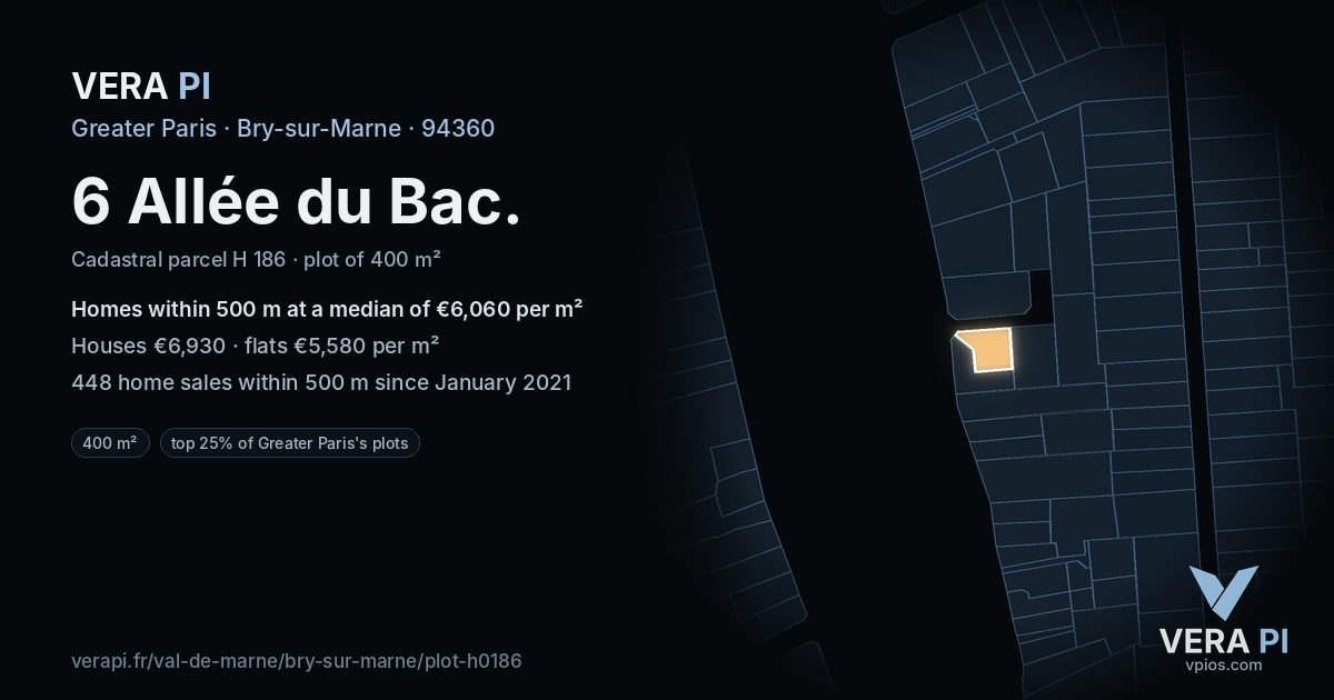 6 Allée du Bac, Bry-sur-Marne at night – the plot lit, the parcels around coloured by the prices near them