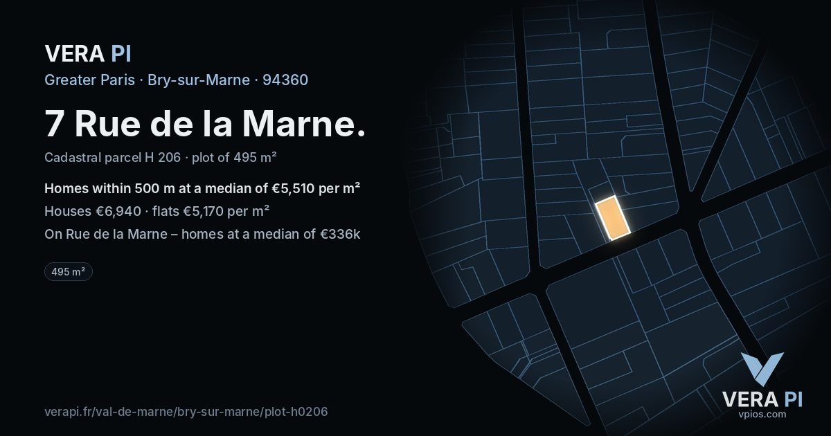 7 Rue de la Marne, Bry-sur-Marne at night – the plot lit, the parcels around coloured by the prices near them