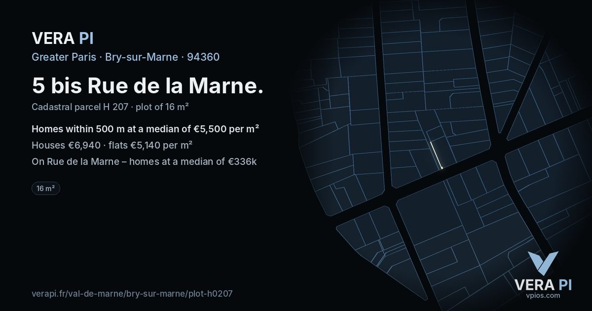5 bis Rue de la Marne, Bry-sur-Marne at night – the plot lit, the parcels around coloured by the prices near them