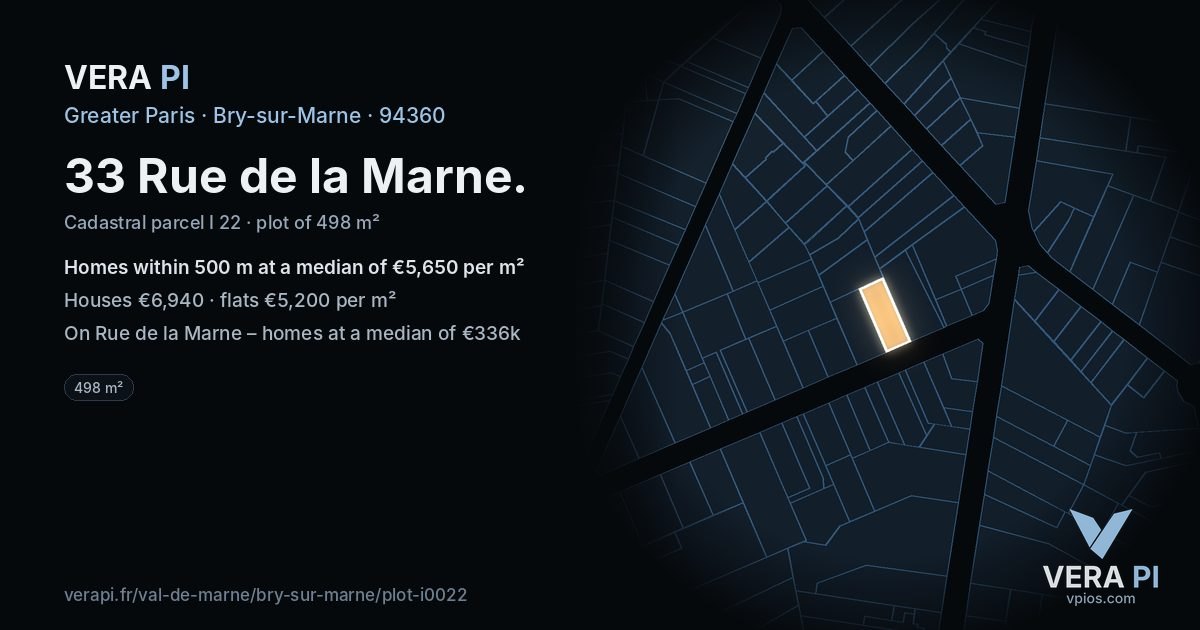 33 Rue de la Marne, Bry-sur-Marne at night – the plot lit, the parcels around coloured by the prices near them