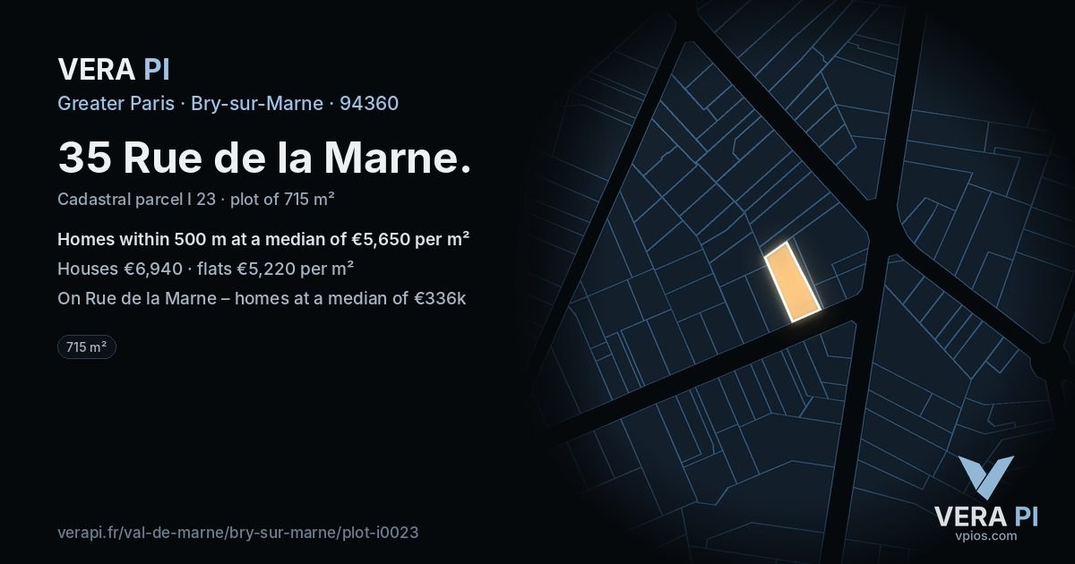 35 Rue de la Marne, Bry-sur-Marne at night – the plot lit, the parcels around coloured by the prices near them