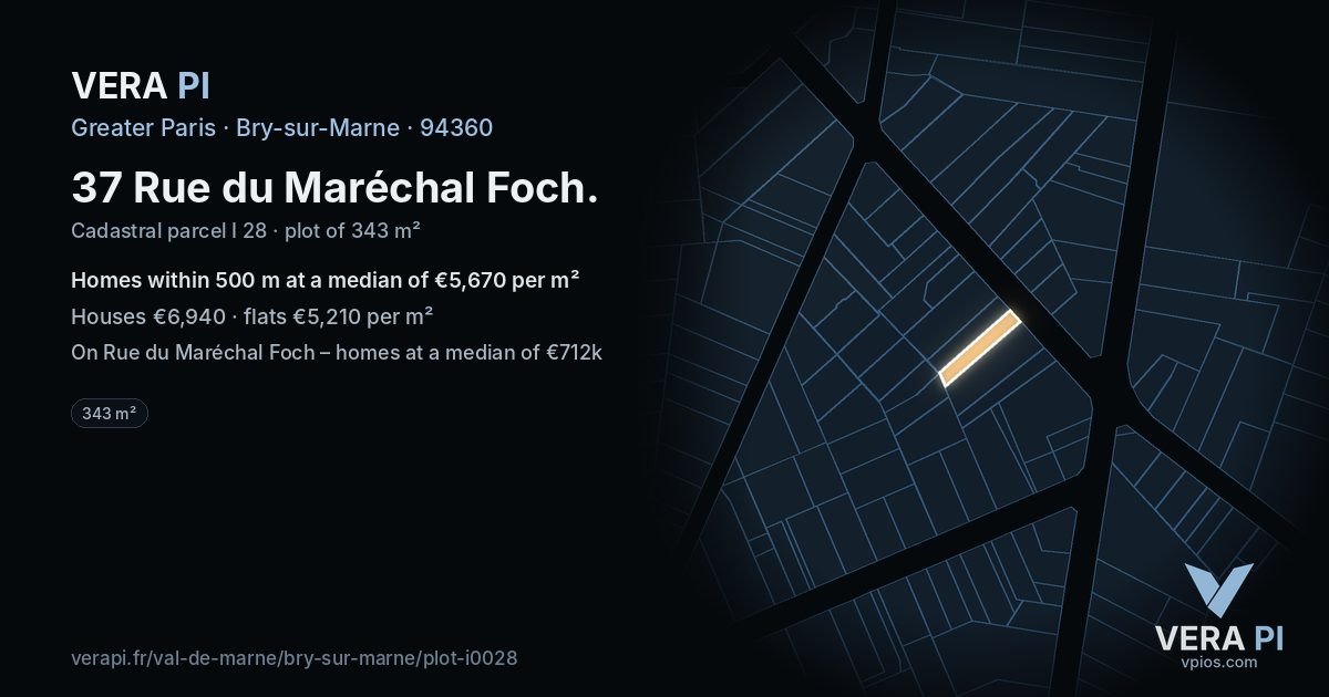 37 Rue du Maréchal Foch, Bry-sur-Marne at night – the plot lit, the parcels around coloured by the prices near them