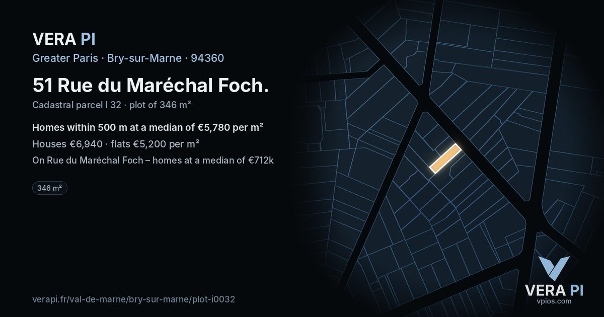 51 Rue du Maréchal Foch, Bry-sur-Marne at night – the plot lit, the parcels around coloured by the prices near them