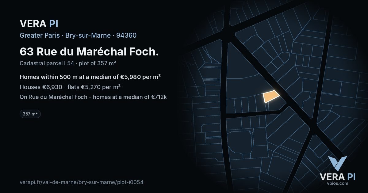 63 Rue du Maréchal Foch, Bry-sur-Marne at night – the plot lit, the parcels around coloured by the prices near them