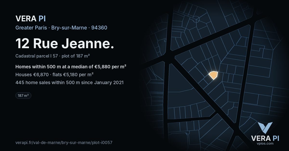 12 Rue Jeanne, Bry-sur-Marne at night – the plot lit, the parcels around coloured by the prices near them