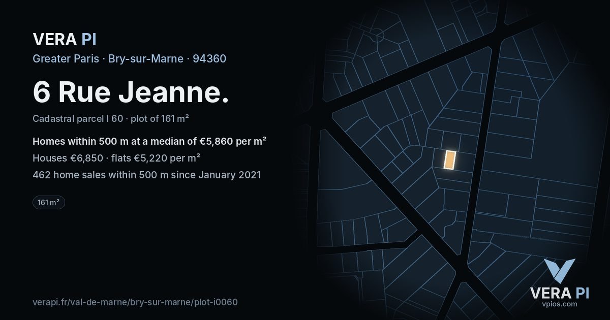 6 Rue Jeanne, Bry-sur-Marne at night – the plot lit, the parcels around coloured by the prices near them